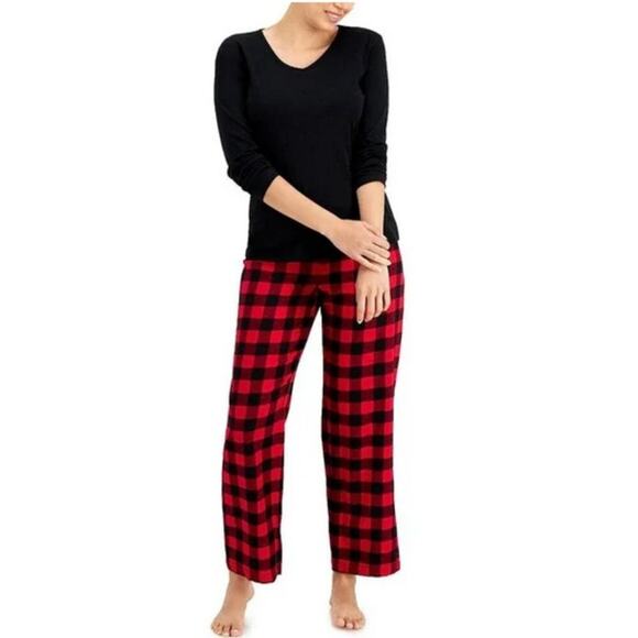 Charter Club V-Neck T-Shirt & Flannel Pants Pajama Set Candy Red Plaid Large - Picture 1 of 1